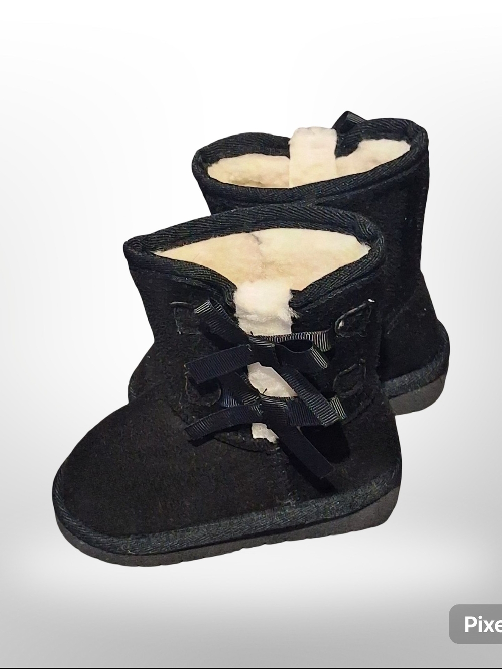 Link Black Faux-Shearling Ribbon Accent Kids Boots